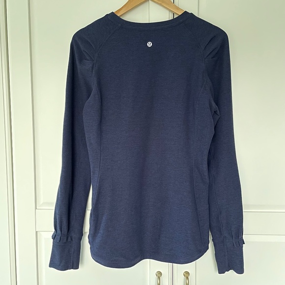Lululemon Extra Mile Long Sleeve Heathered Hero Blue / Black, Size 10 - Picture 7 of 9